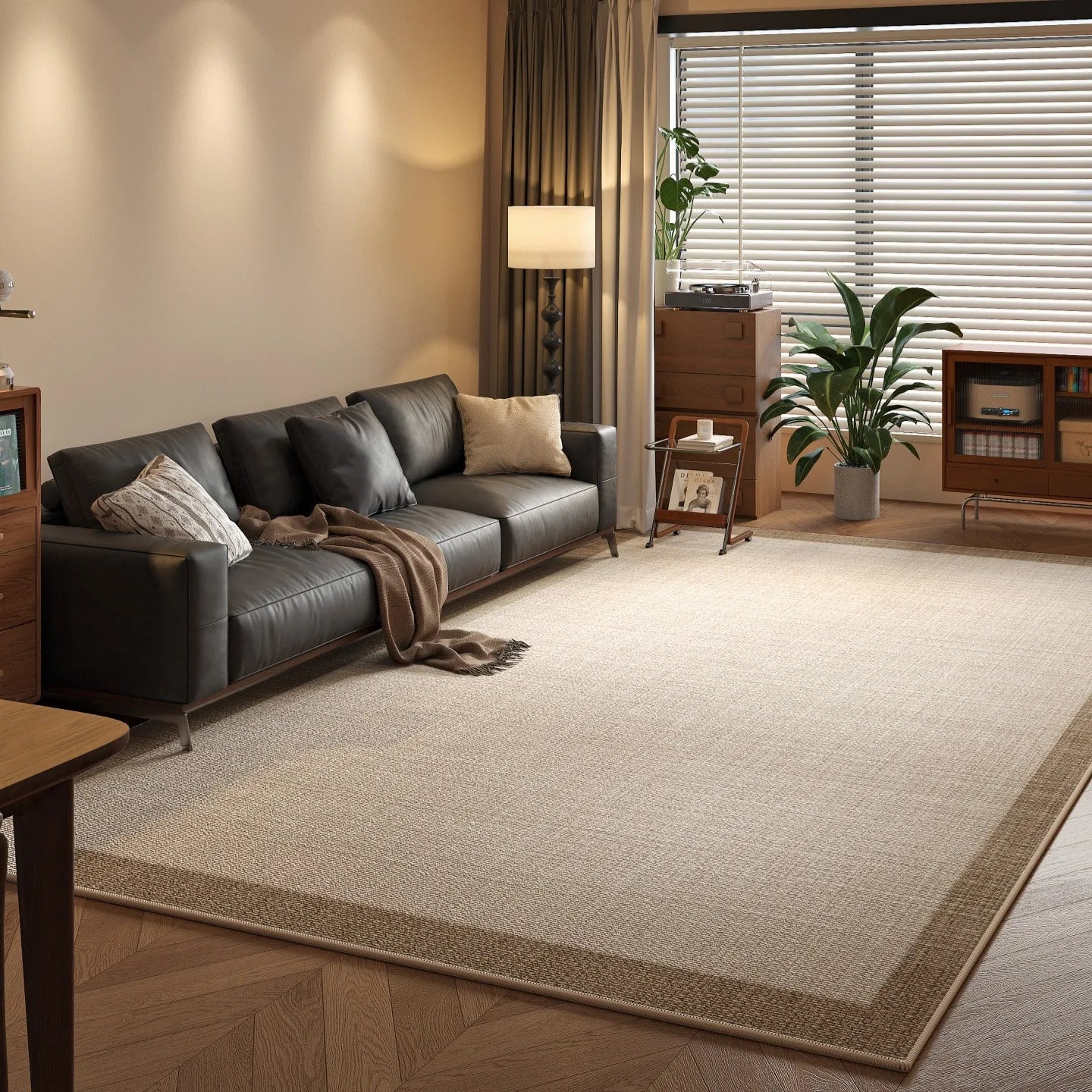 Solid Loop Pile Area Rug with TPR Non-Slip Base