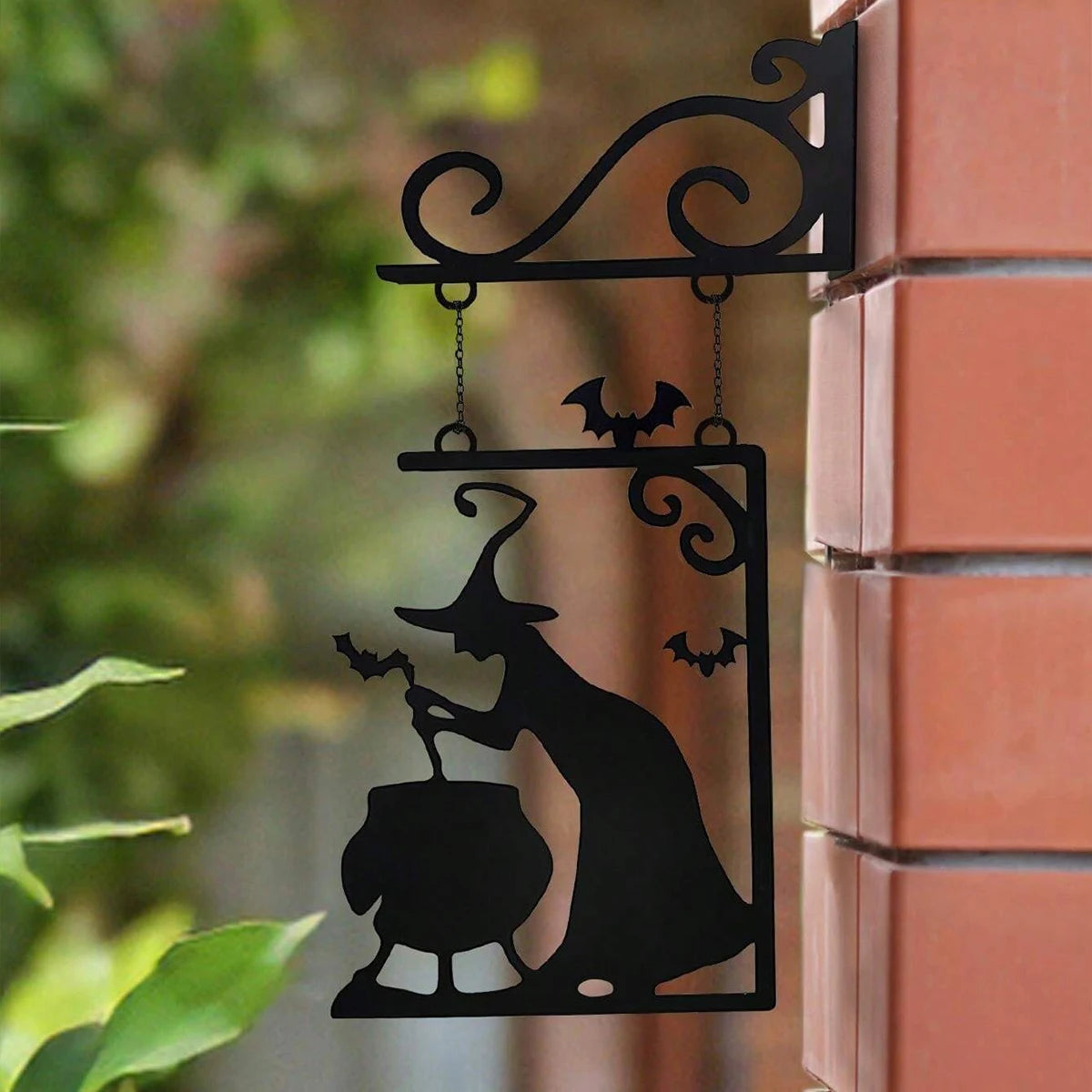 Witch Silhouette Metal Pendant | Halloween Door Decoration