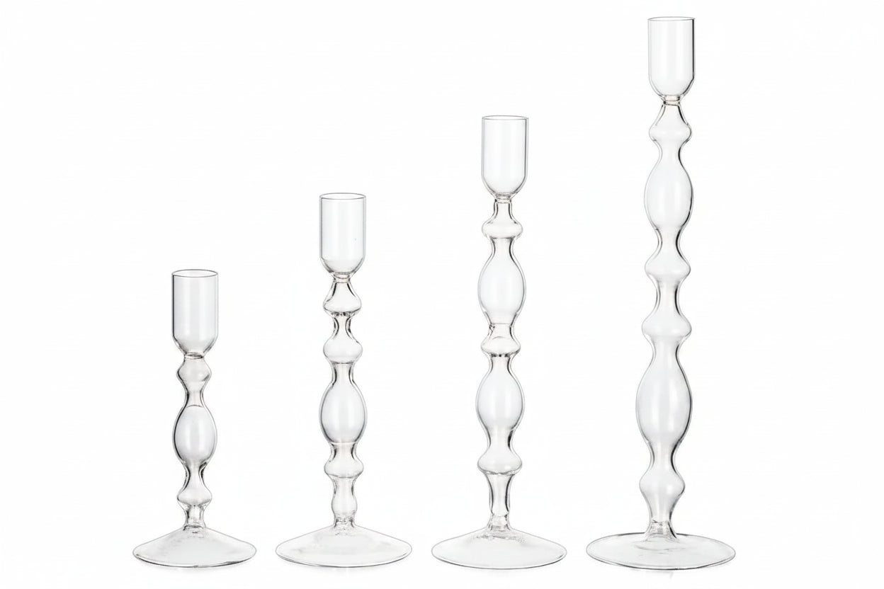 Glass Taper Candlestick Holders | Set of 3 Handmade Groovy & Wavy Styles for Home & Events