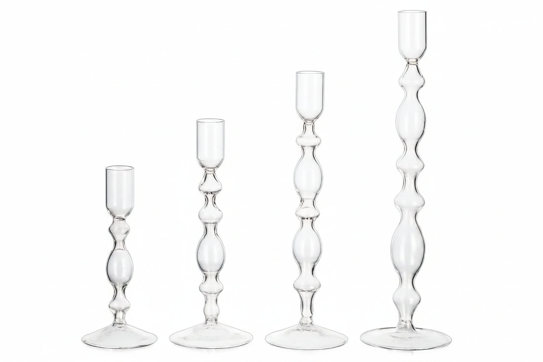 Glass Taper Candlestick Holders | Set of 3 Handmade Groovy & Wavy Styles for Home & Events