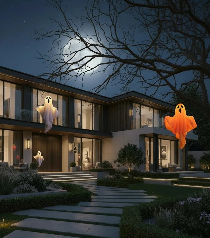 LED Glowing Ghost Hanging Decoration | Halloween Fairy Light Prop