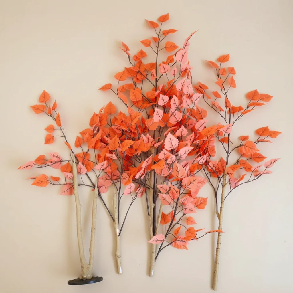 Artificial Birch Tree with Autumn Maple Leaves