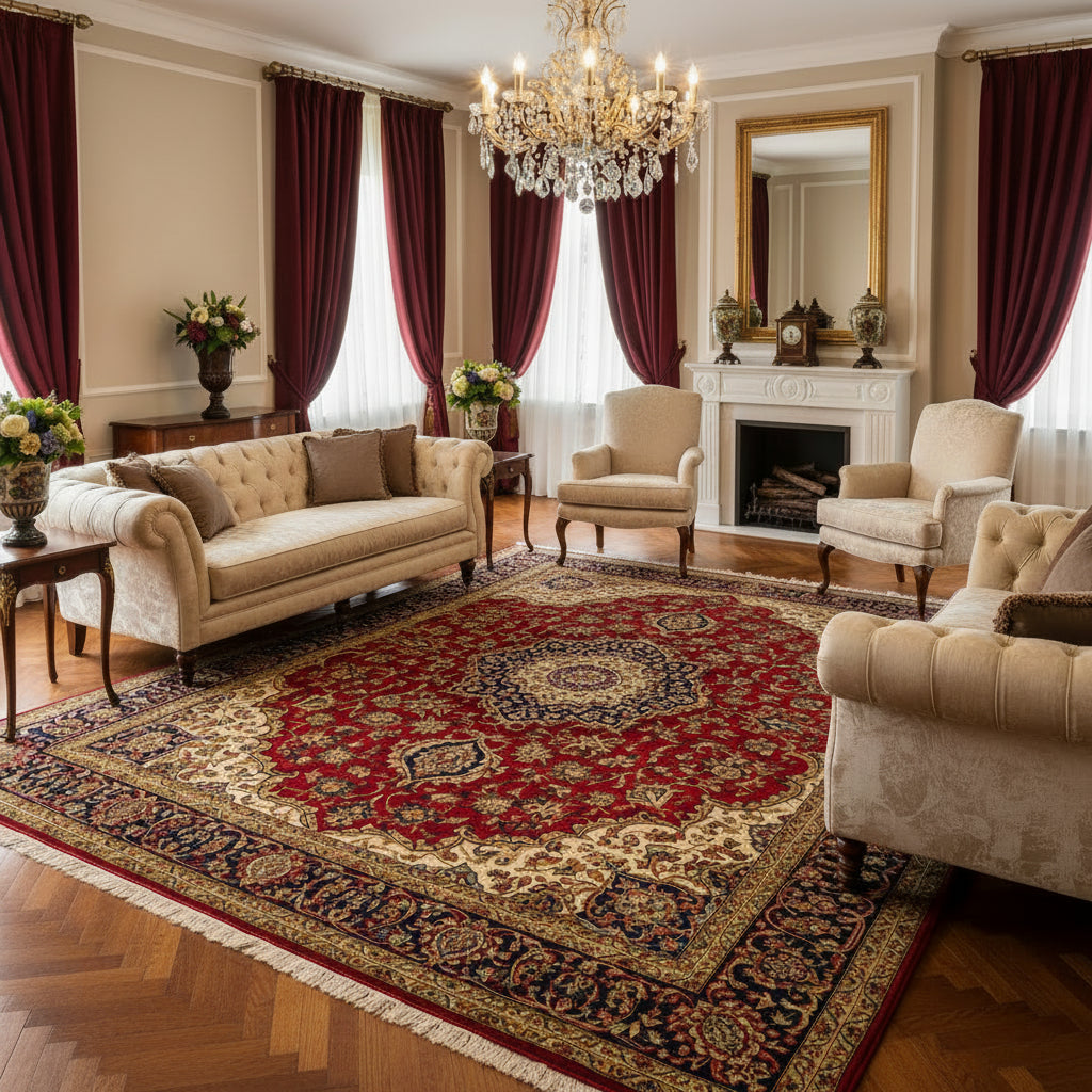 Persian Floral Area Rug | Washable Non-Slip Carpet for Living Room, Bedroom & Entryway