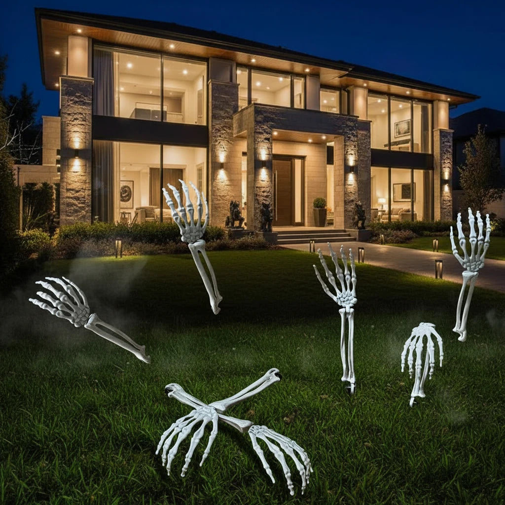 Skeleton Skull & Hand Garden Ground Stakes | Halloween Yard Decor