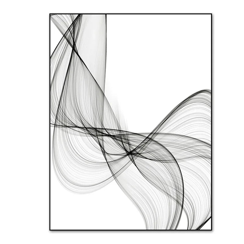 Minimalist Black & White Wavy Lines Canvas Print