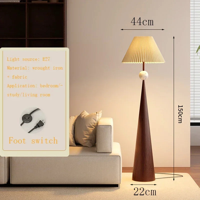Walnut Wood Floor Lamp with Fabric Shade