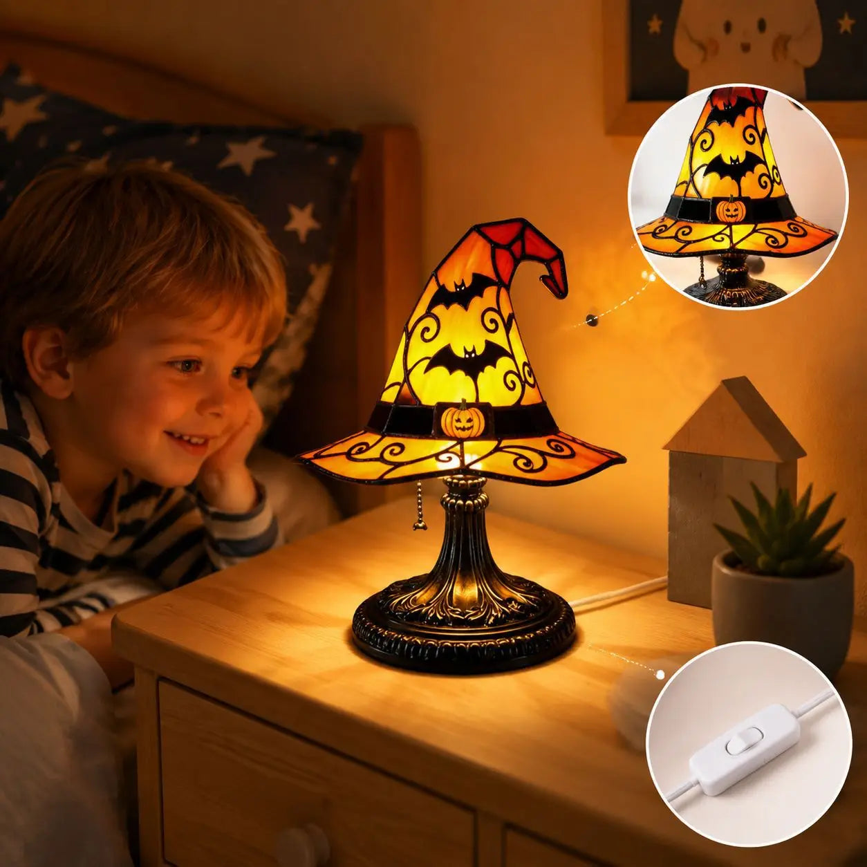 Resin Witch Hat Night Light | USB Powered Halloween Table Lamp