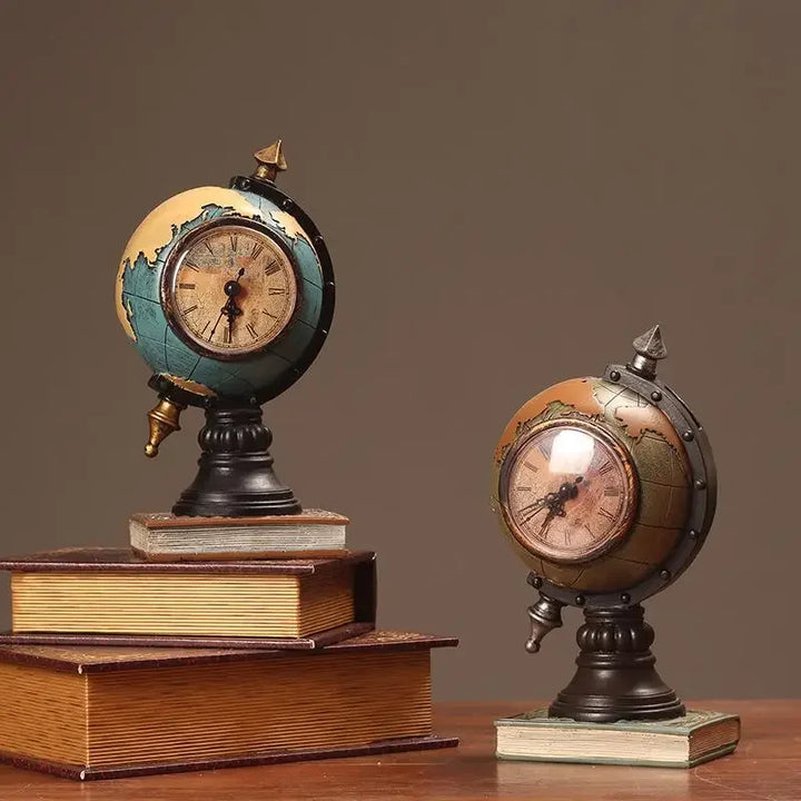 Vintage Globe Clock Desk Ornament