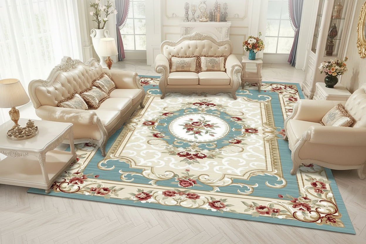 Persian Floral Area Rug | Washable Non-Slip Carpet for Living Room, Bedroom & Entryway