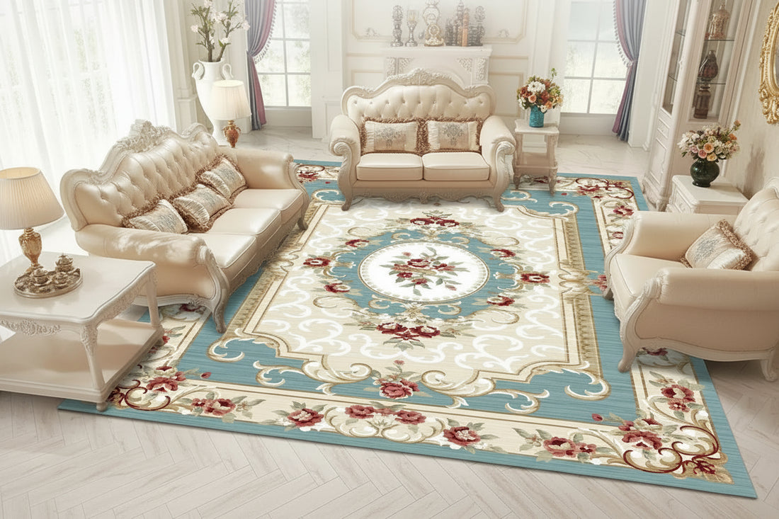 Persian Floral Area Rug | Washable Non-Slip Carpet for Living Room, Bedroom & Entryway