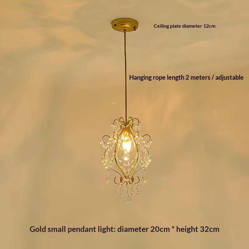 French Retro Crystal LED Pendant Light – Gold & Black, 1/3 Heads