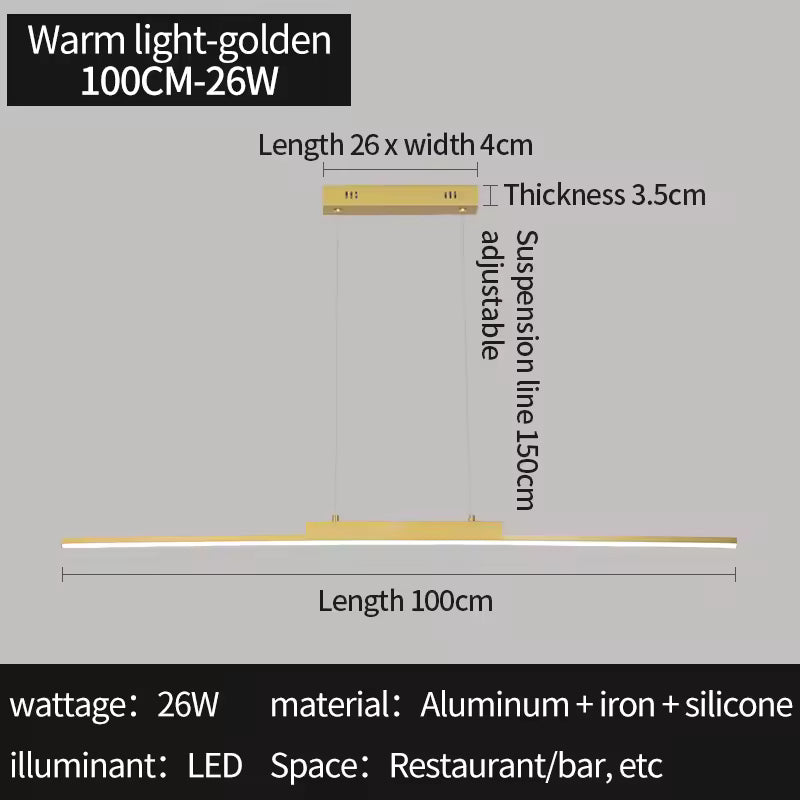 100CM Black & Gold Long Chandelier Pendant Light for Dining Room & Kitchen