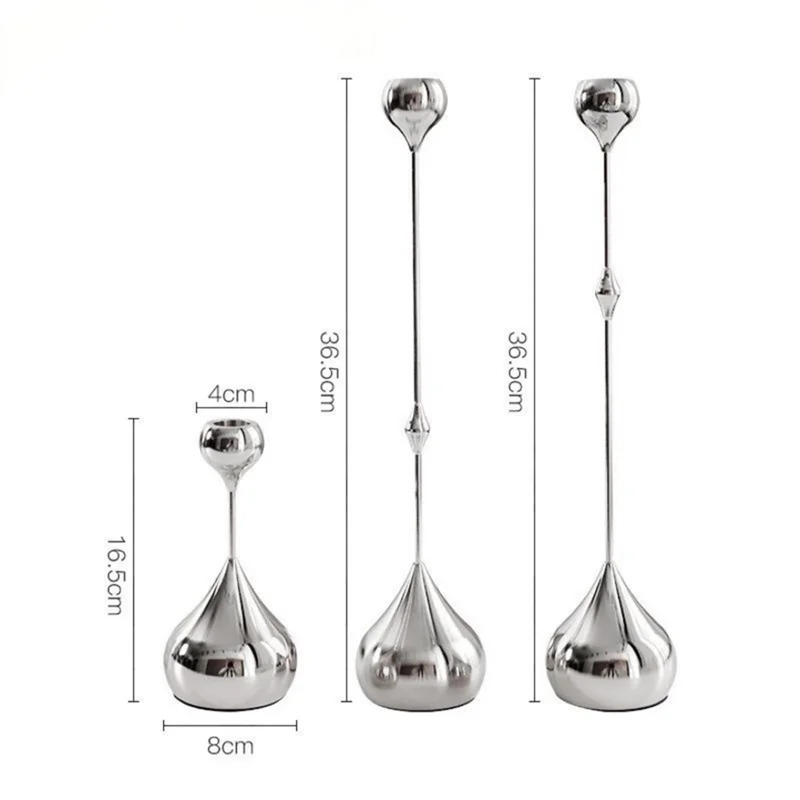 Silver Teardrop Metal Candlestick Holders – Set of 3