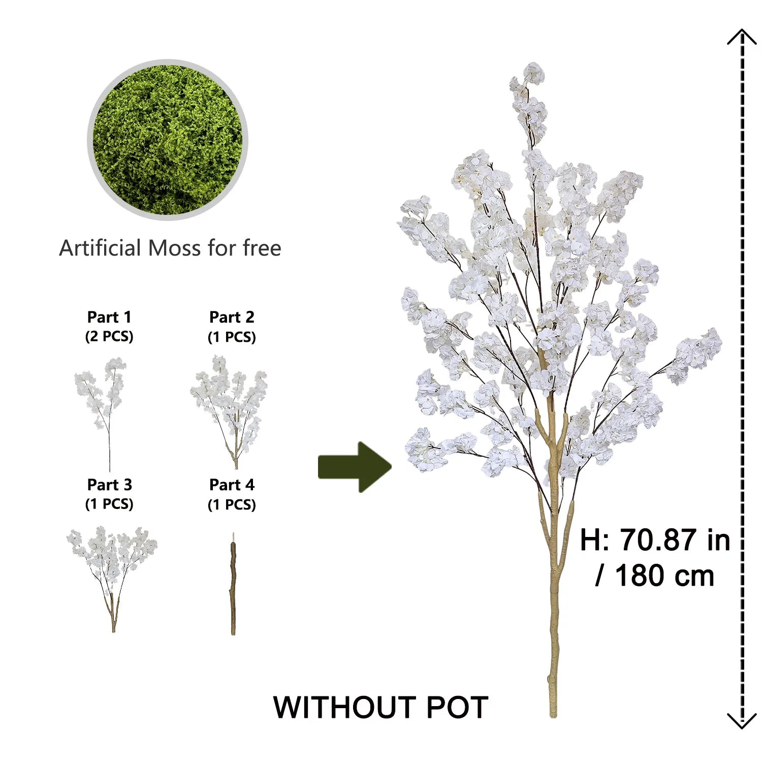 Artificial White Cherry Blossom Branch