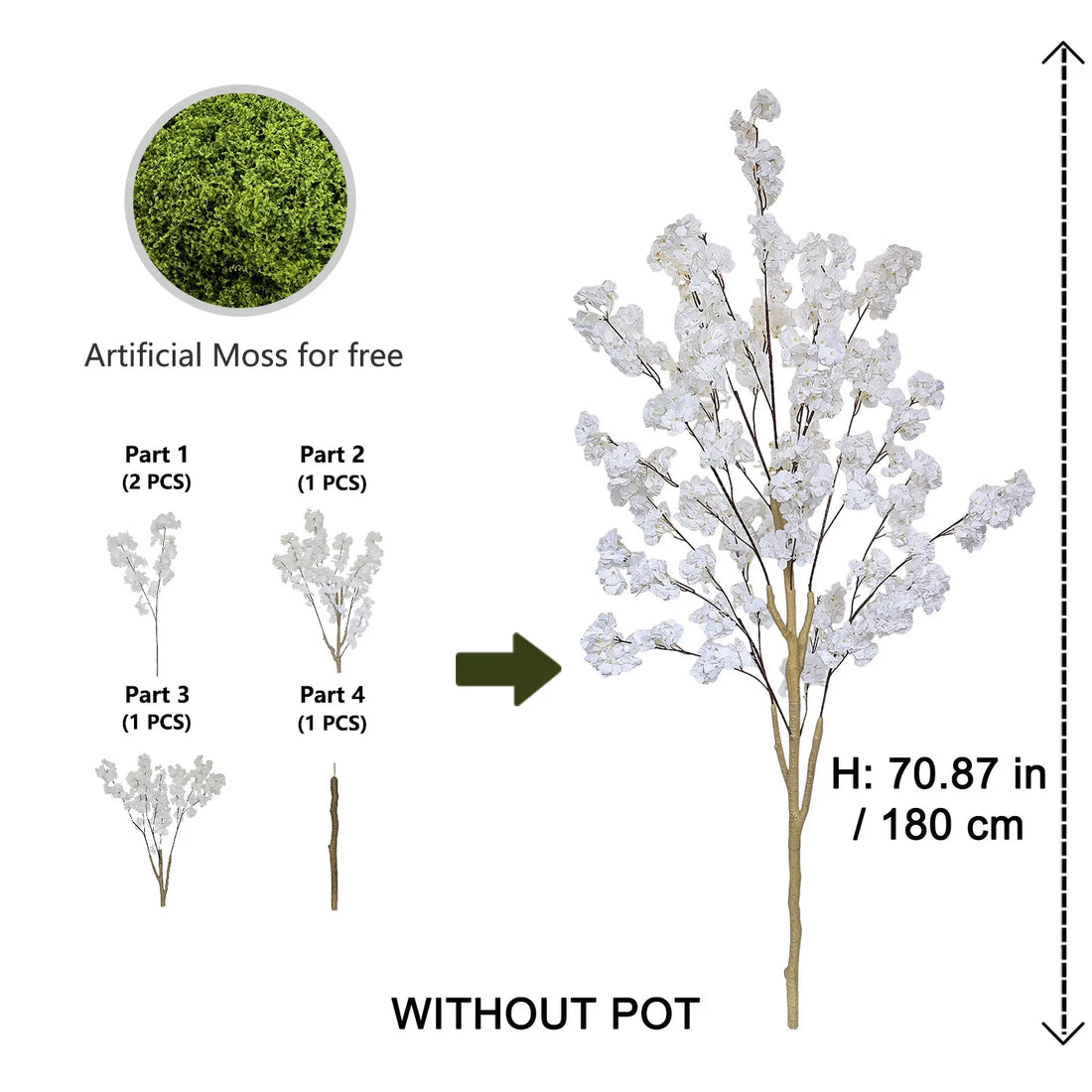 Artificial White Cherry Blossom Branch