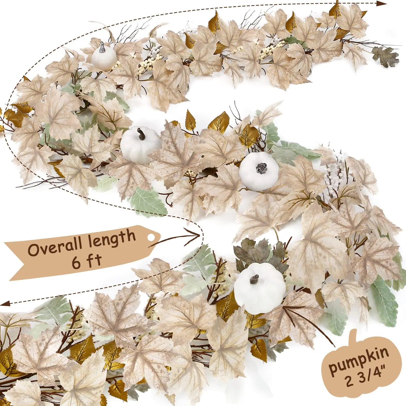 Autumn Maple Leaf & Pumpkin Garland – Fall Décor