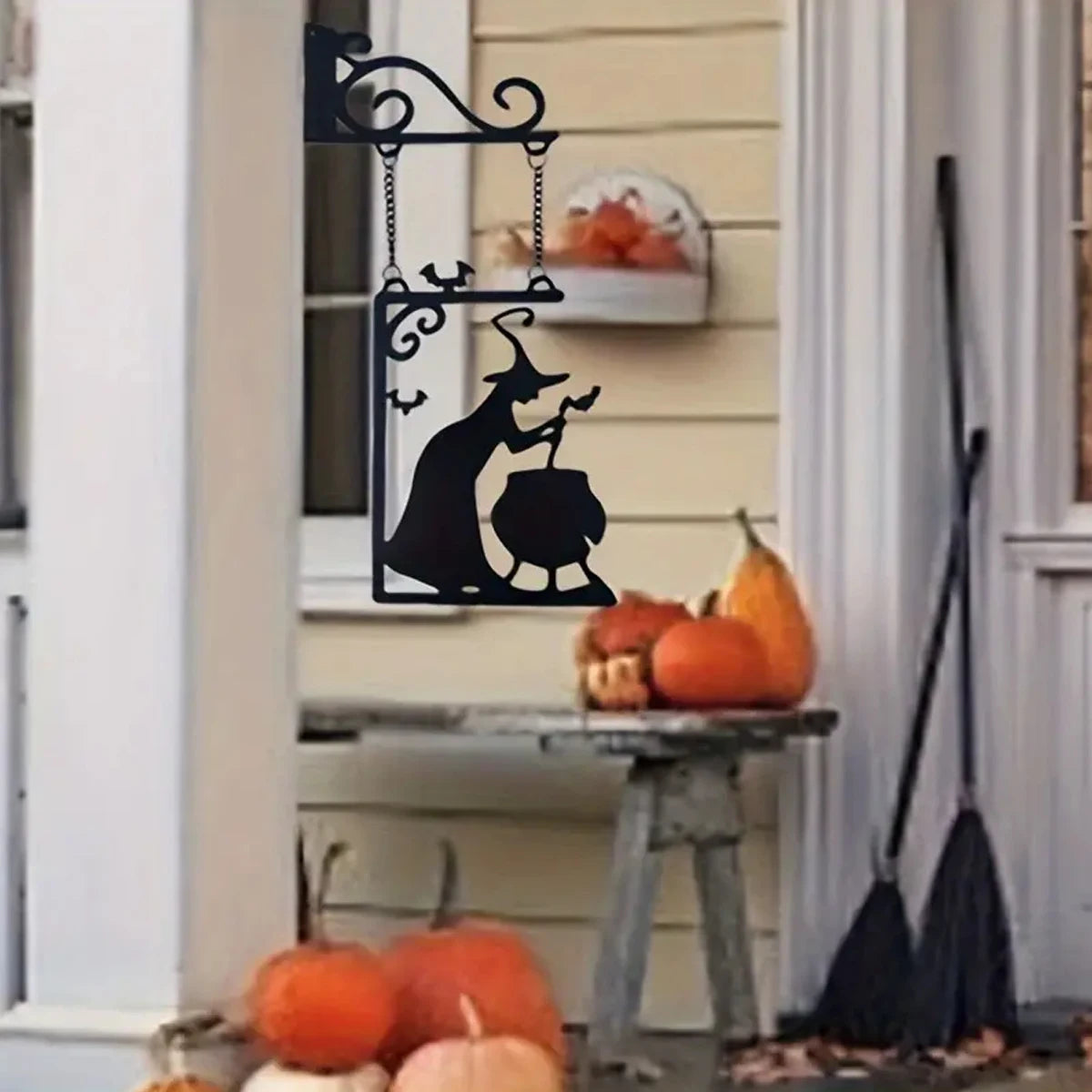 Witch Silhouette Metal Pendant | Halloween Door Decoration