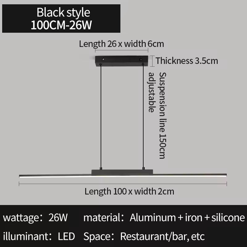 100CM Black & Gold Long Chandelier Pendant Light for Dining Room & Kitchen