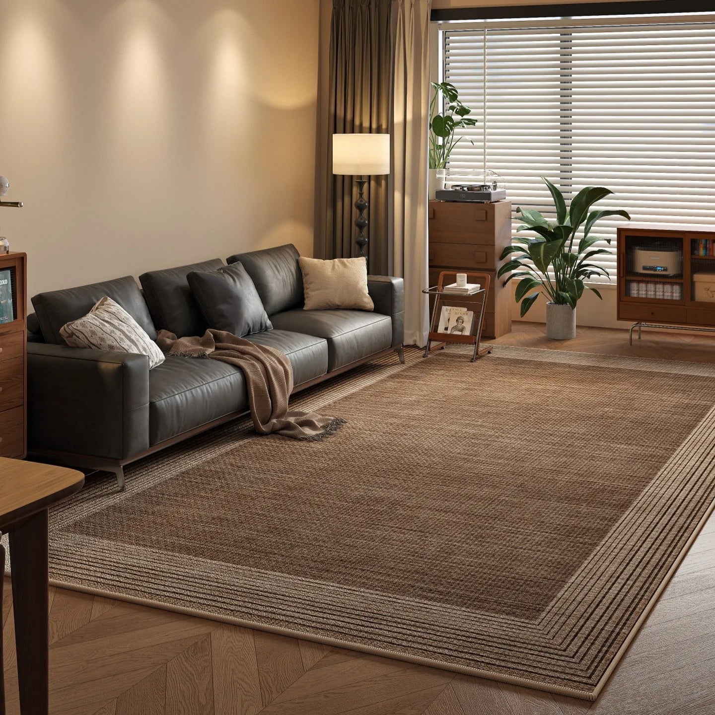 Solid Loop Pile Area Rug with TPR Non-Slip Base
