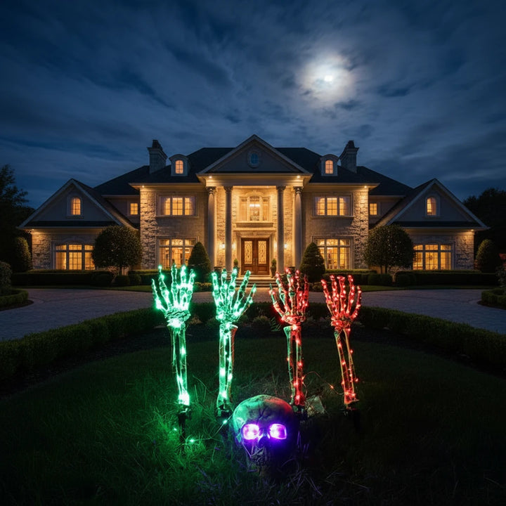 LED Glowing Skeleton Skull Decor – Halloween Yard & Haunted House Prop