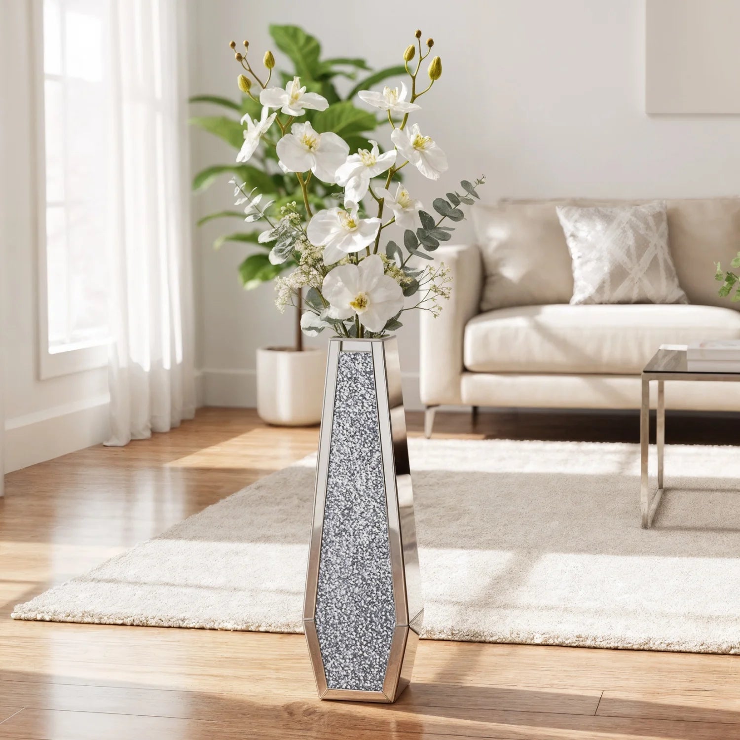 Luxury Silver Mirrored Floor Vase
