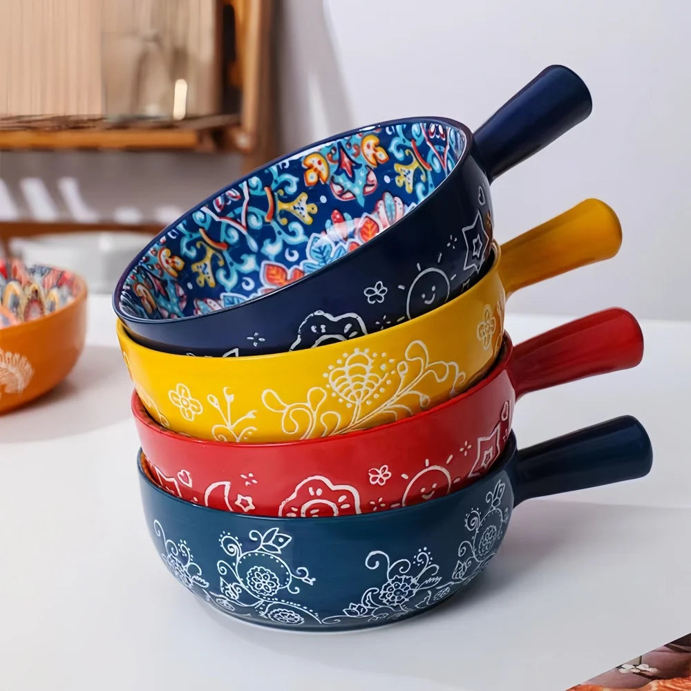 Hand-Painted Ceramic Bowl with Handle