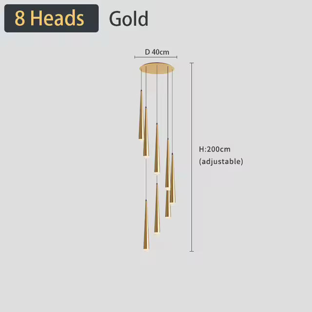 Modern LED Crystal Staircase Chandelier in Black & Gold