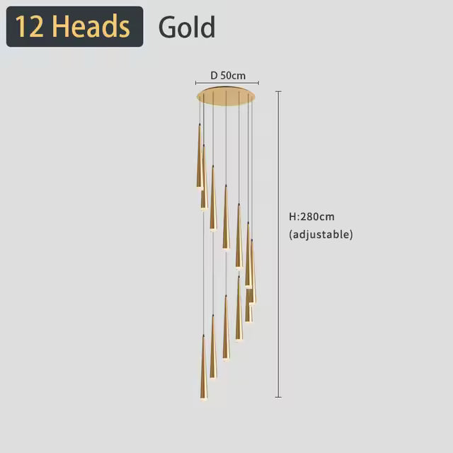 Modern LED Crystal Staircase Chandelier in Black & Gold