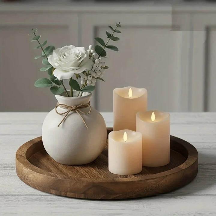 Round Solid Wood Candle Tray – Rustic Tabletop Décor