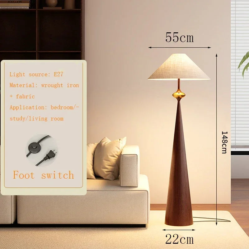Walnut Wood Floor Lamp with Fabric Shade