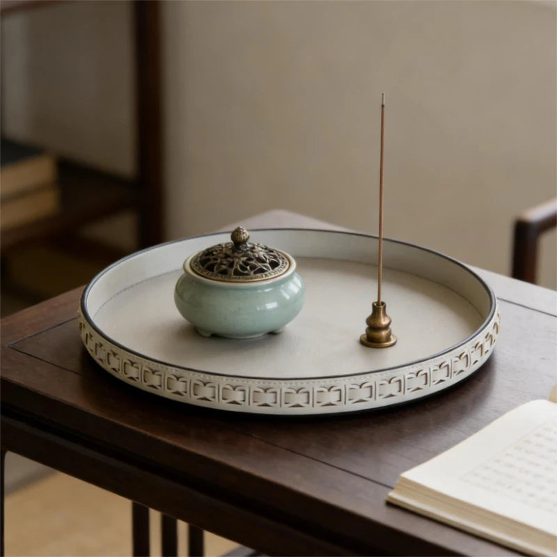 Woven Round Storage Tray with Metal Frame