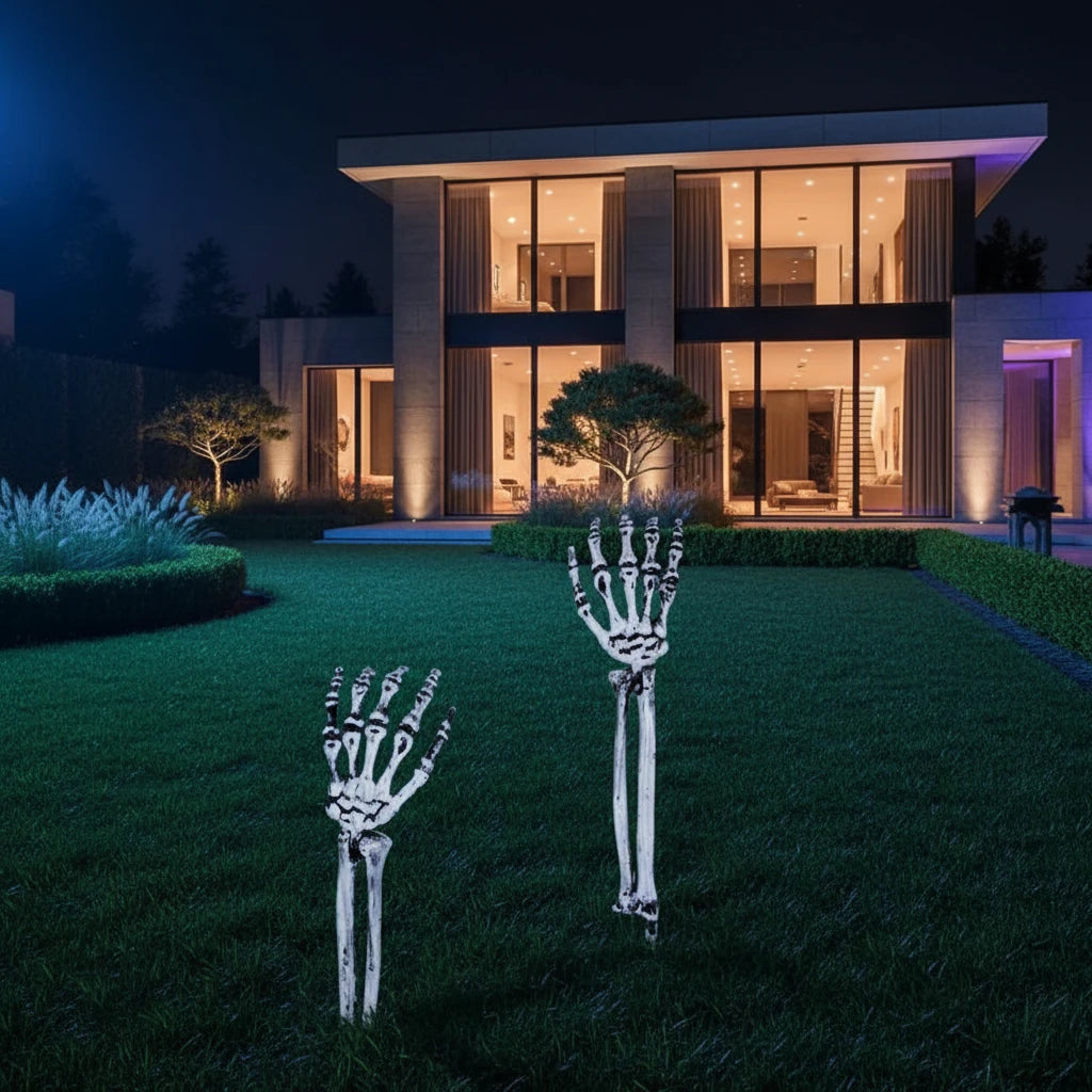 Skeleton Skull & Hand Garden Ground Stakes | Halloween Yard Decor