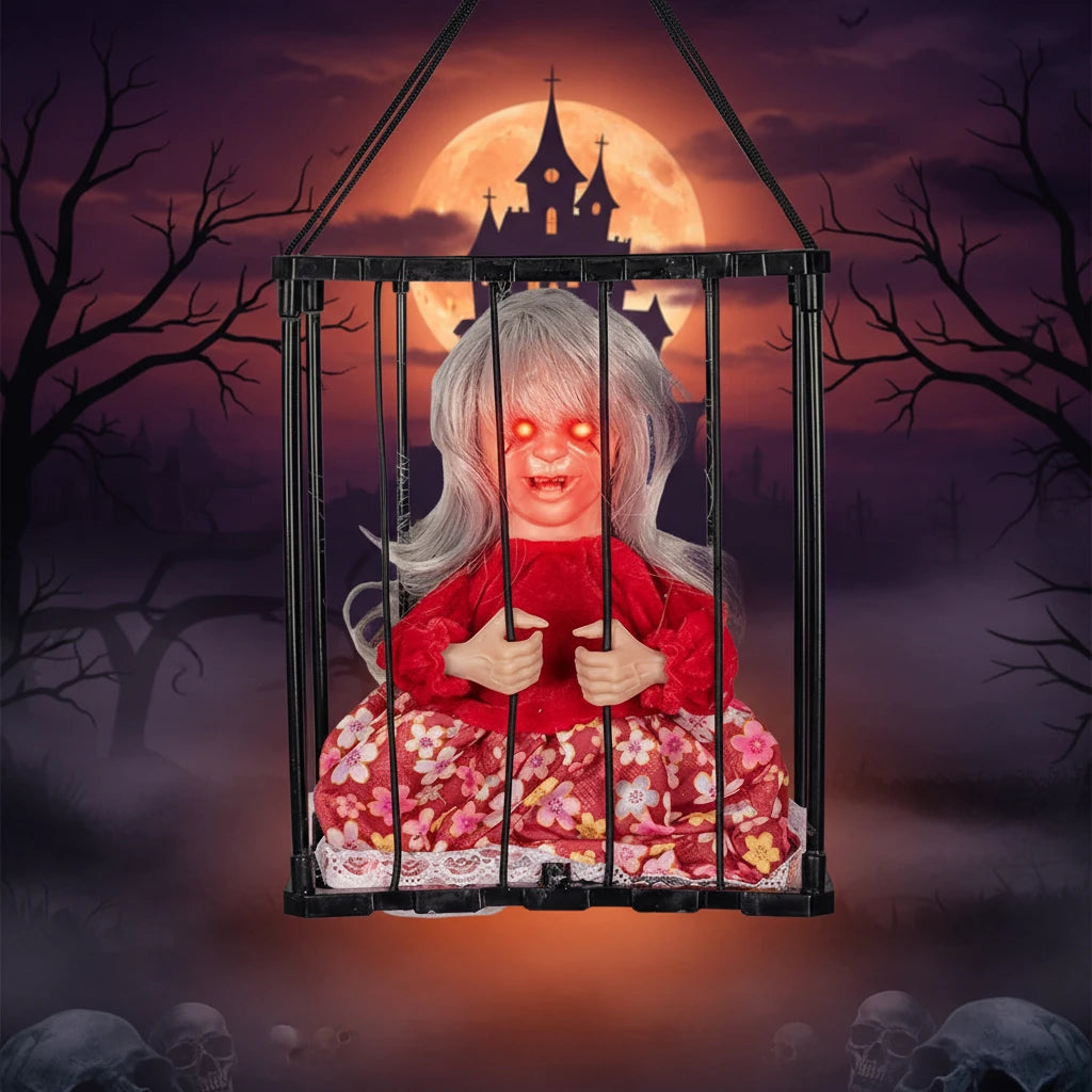 Motion-Activated Skeleton Cage Halloween Decoration