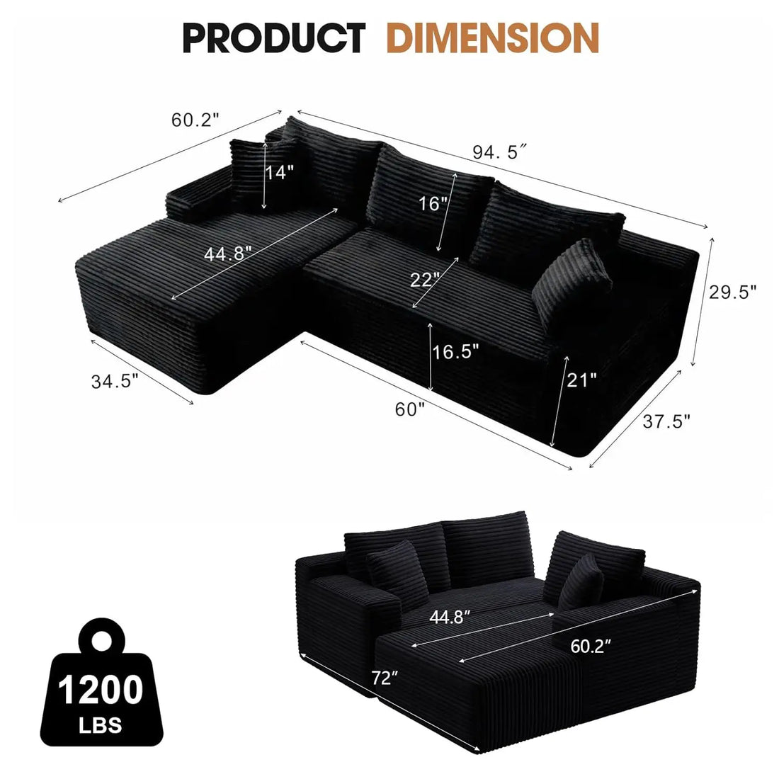 Cloud-Style Corduroy Sectional Sofa