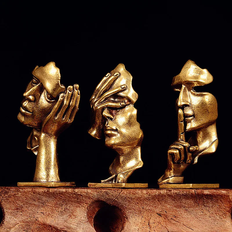 Abstract Metal Hand Face Figurine Sculpture