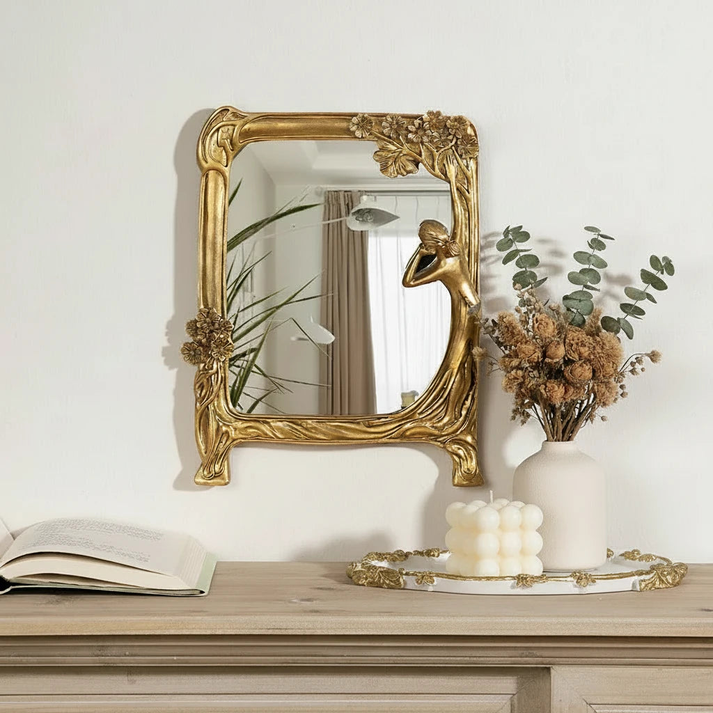 Embossed Gold Resin Vanity Mirror