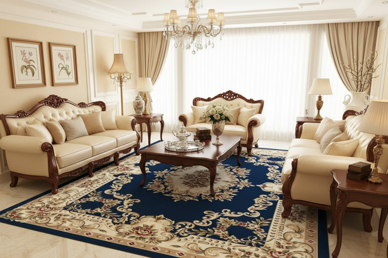 Persian Floral Area Rug | Washable Non-Slip Carpet for Living Room, Bedroom & Entryway