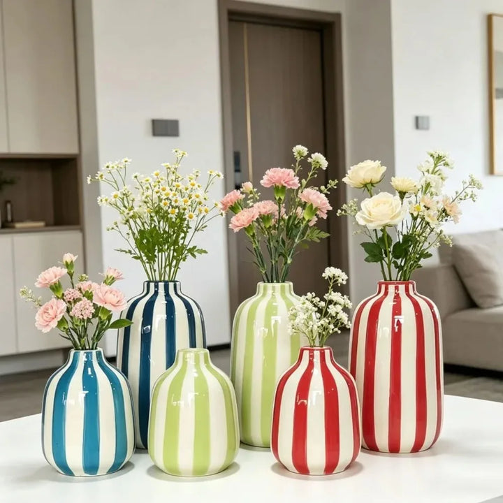 Striped Ceramic Vase Set (2 Pieces)