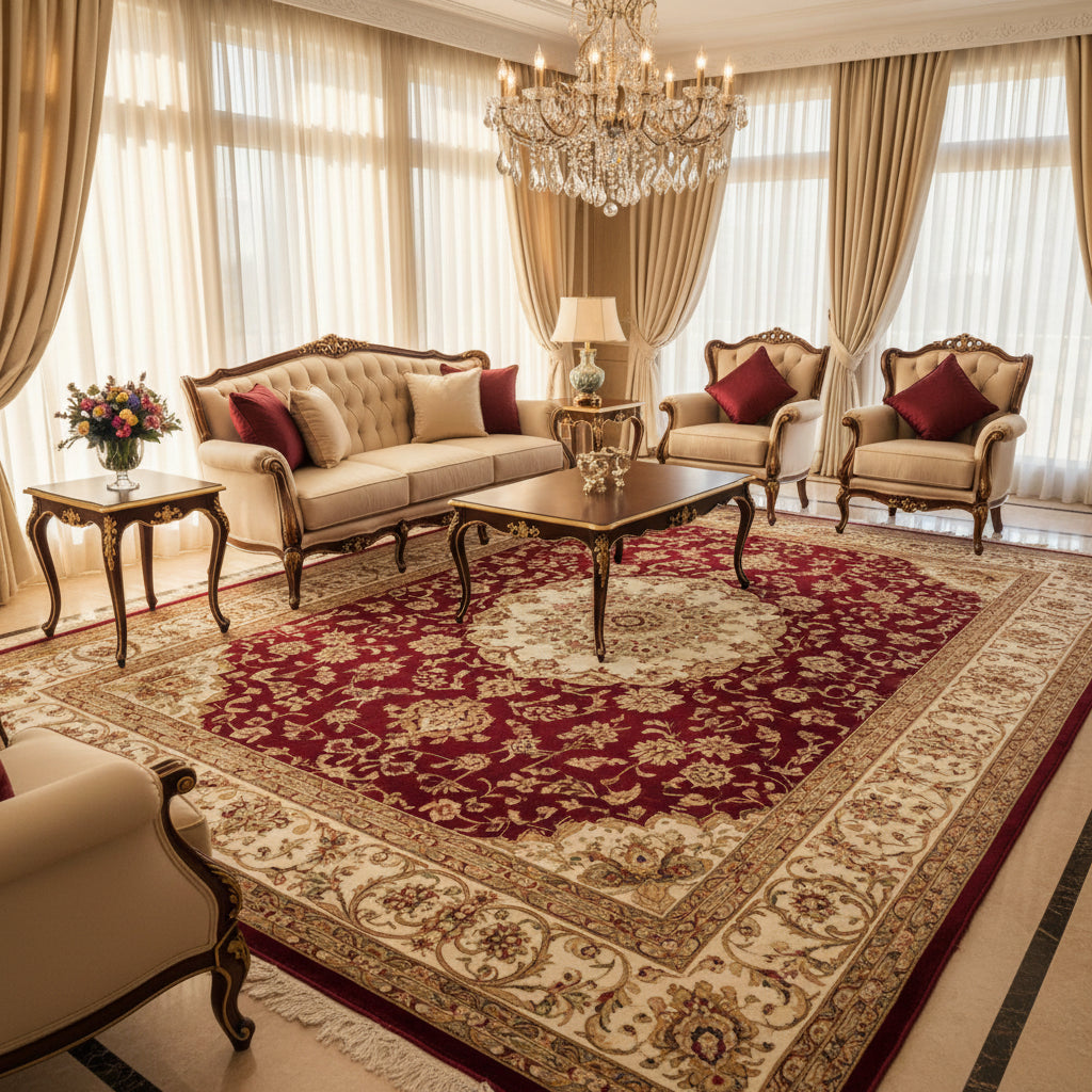 Persian Floral Area Rug | Washable Non-Slip Carpet for Living Room, Bedroom & Entryway