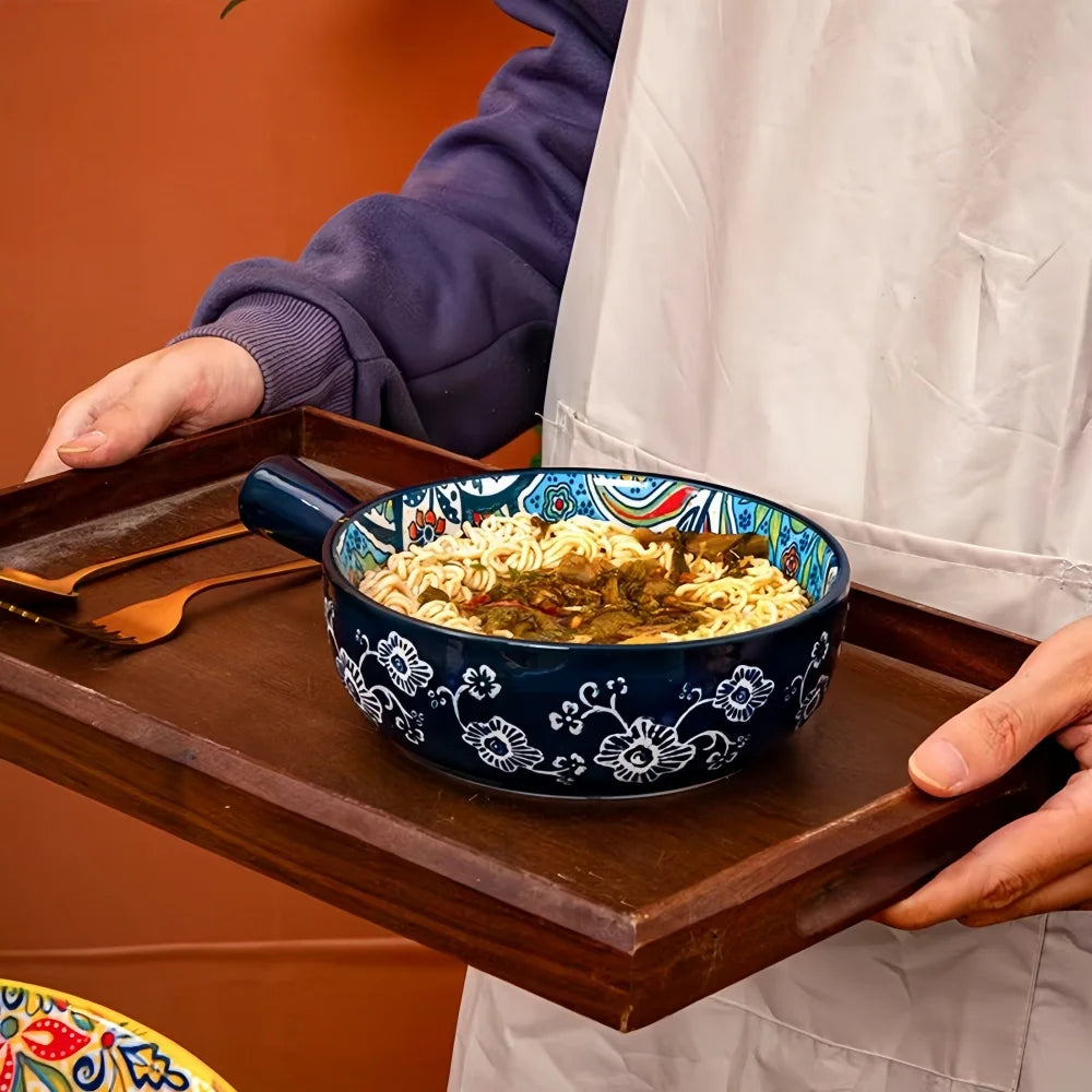 Hand-Painted Ceramic Bowl with Handle