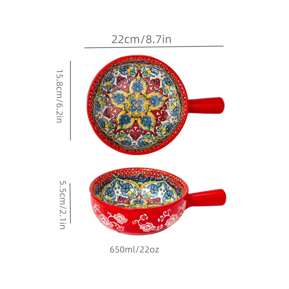 Hand-Painted Ceramic Bowl with Handle