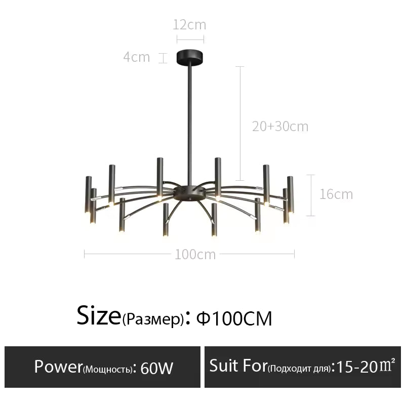 Modern Multi-Head Pendant Chandelier in Black & Gold