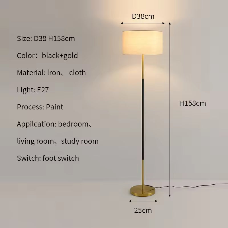 Modern Fabric Shade Floor Lamp with Iron Base