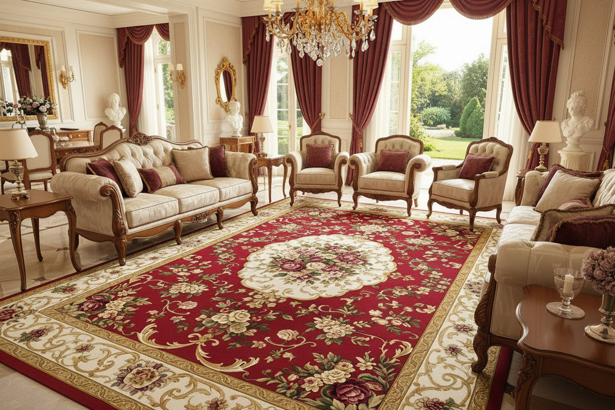 Persian Floral Area Rug | Washable Non-Slip Carpet for Living Room, Bedroom & Entryway
