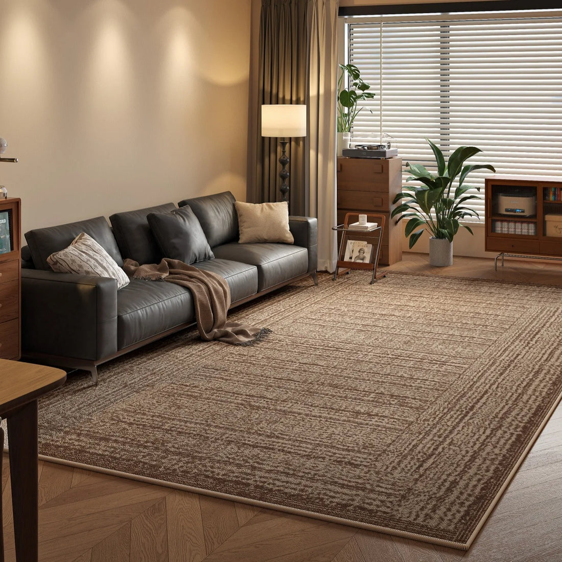 Solid Loop Pile Area Rug with TPR Non-Slip Base