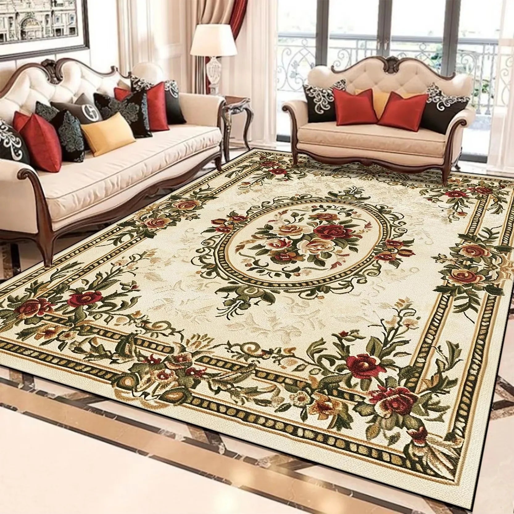 Floral Area Rug | Soft Flannel Carpet for Living Room, Bedroom & Hallway