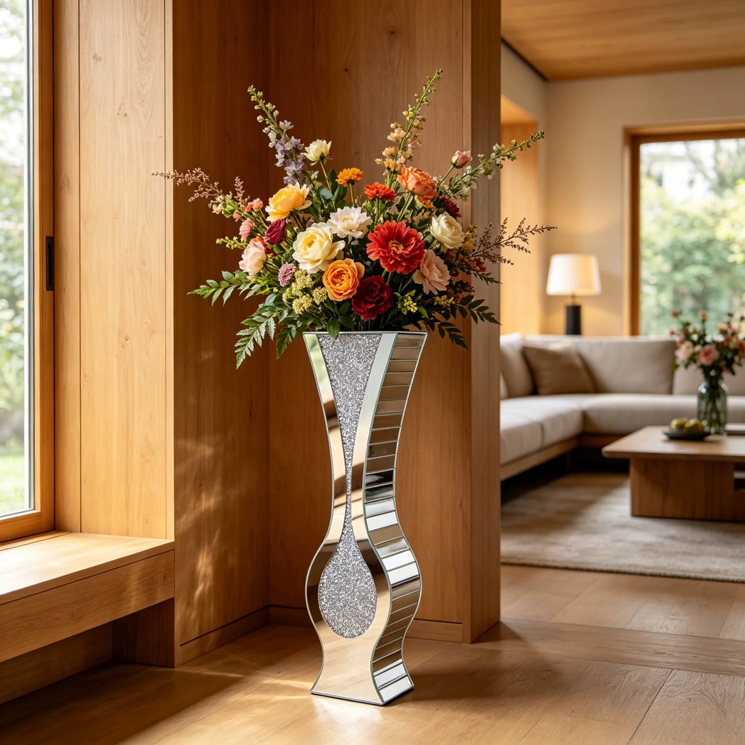 Luxury Silver Mirrored Floor Vase
