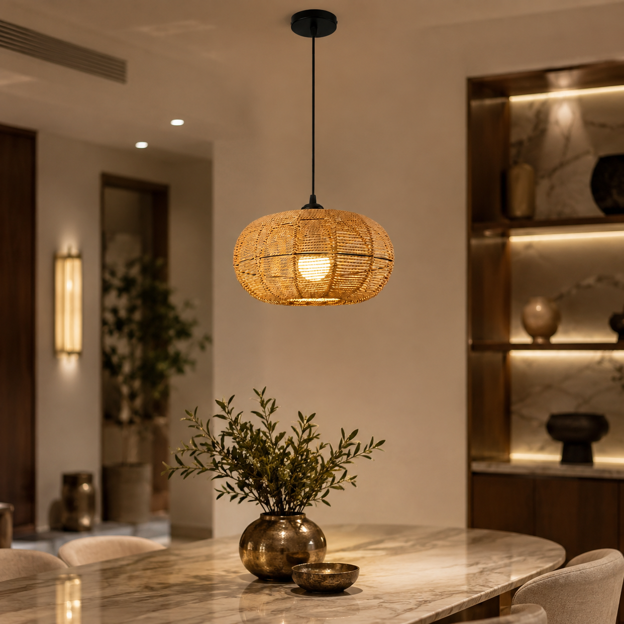 Boho Woven Rattan Pendant Light