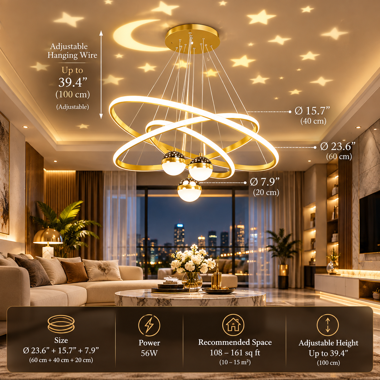 Circle Rings LED Pendant Light | Aluminum Body | Multi-Color Temperature