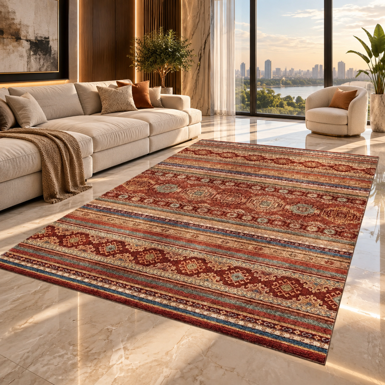 Moroccan Boho Flannel Area Rug | Non-Slip Printed Floor Mat